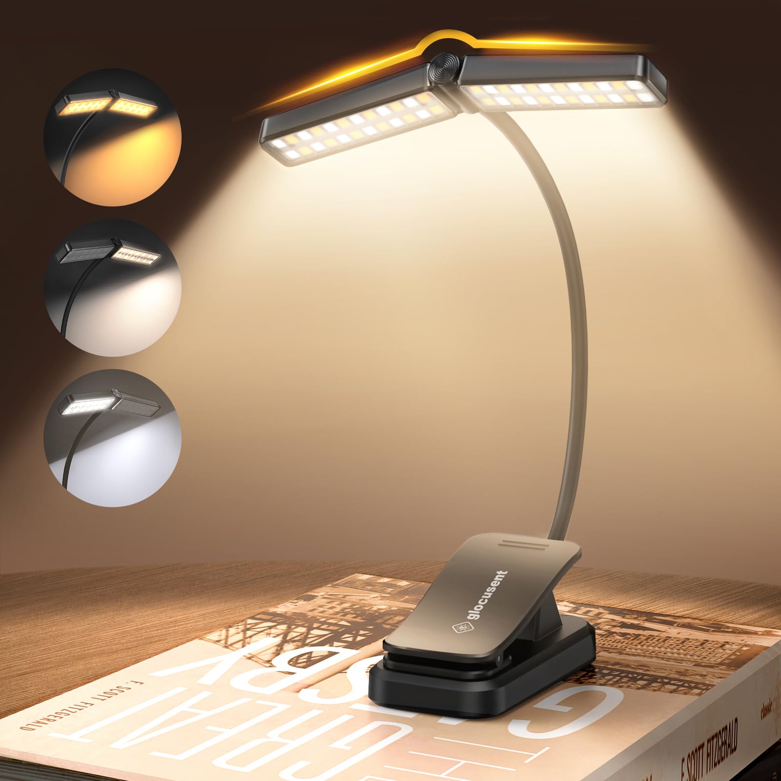 Glocusent Wingy Book Light, 48 Led Reading Light With Sleep Aid & Timer